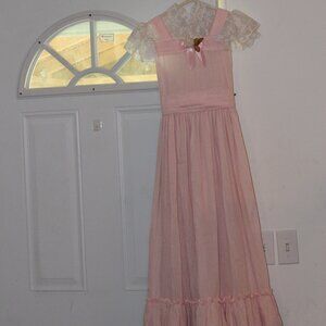 Vintage Girls Maxi Dress Pink White Lace Ruffles Mini World Inc Pageant Size 12